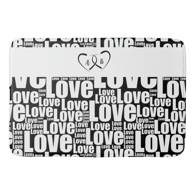 Tapis De Bain Typographie moderne de l'amour blanc & Coeurs enmê (Devant)