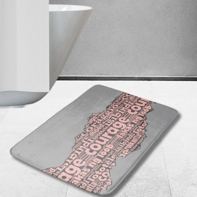 Tapis De Bain Typographie moderne du Courage Gris et Rose (Modern Torn Grey & Pink Courage Typography Bath Mat)