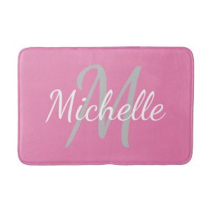 Tapis De Bain Typographie rose simple et nom Monogramme