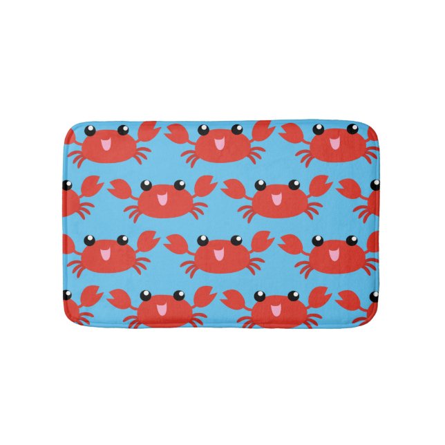 Tapis De Bain Un joli Motif de crabe rouge sur le bleu (Devant)