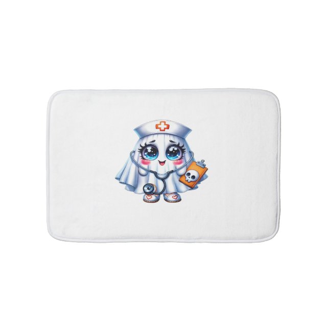 Tapis De Bain Un mignon fantôme d'Halloween en uniforme d'infirm (Devant)