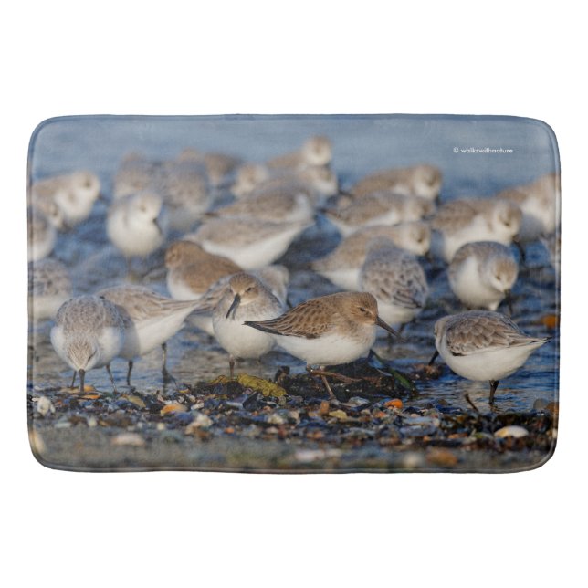 Tapis De Bain Un troupeau de Dunlins et Sanderlings à la plage (Devant)