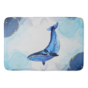 Tapis De Bain Une Baleine Sur Blue Gold Fluid Art Dans La Techno