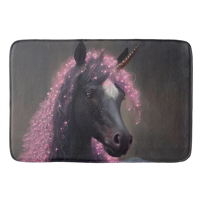 Tapis De Bain Unicorn noir et rose Imaginaire de fée Créature (Devant)