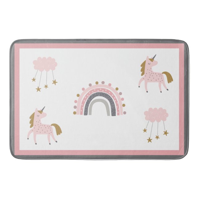 Tapis De Bain Unicorn Rainbows Stars Rose Boho Motif (Devant)