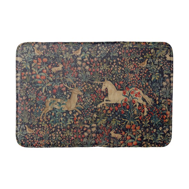 Tapis De Bain Unicorne médiévale Midnight Floral Garden (Devant)