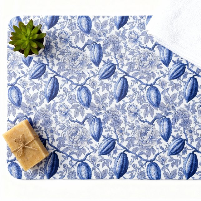 Tapis De Bain Unique Blue Toile Cocoa Chic Botanical Pattern (Créateur téléchargé)