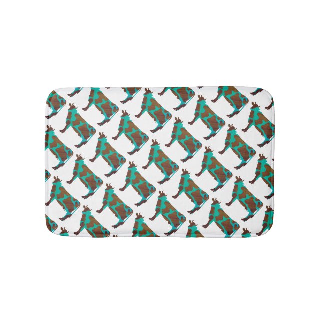 Tapis De Bain Vache Silhouette Brown et Turquoise (Devant)