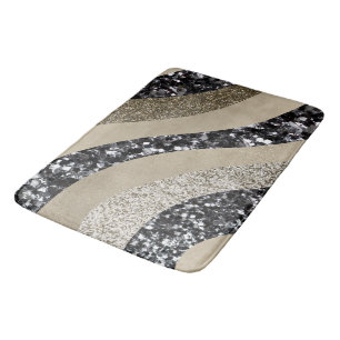 Tapis De Bain Vague de paillettes argent or Glam 1