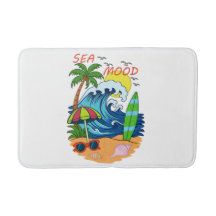 Tapis de bain vague et palmier