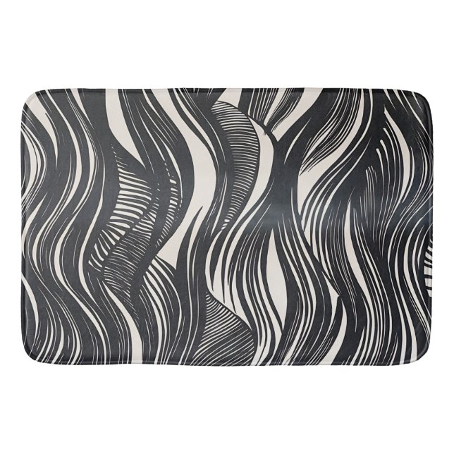 Tapis De Bain Vagues monochromatiques Abstraites modernes (Devant)