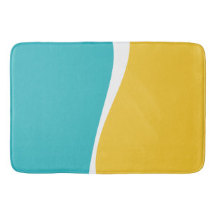 Tapis De Bain Vagues simples 2 en Turquoise, Jaune et Blanc