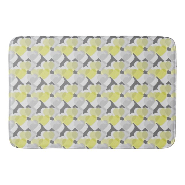 Tapis De Bain Valentine's Hearts Overlay Jaune et gris Motif (Devant)