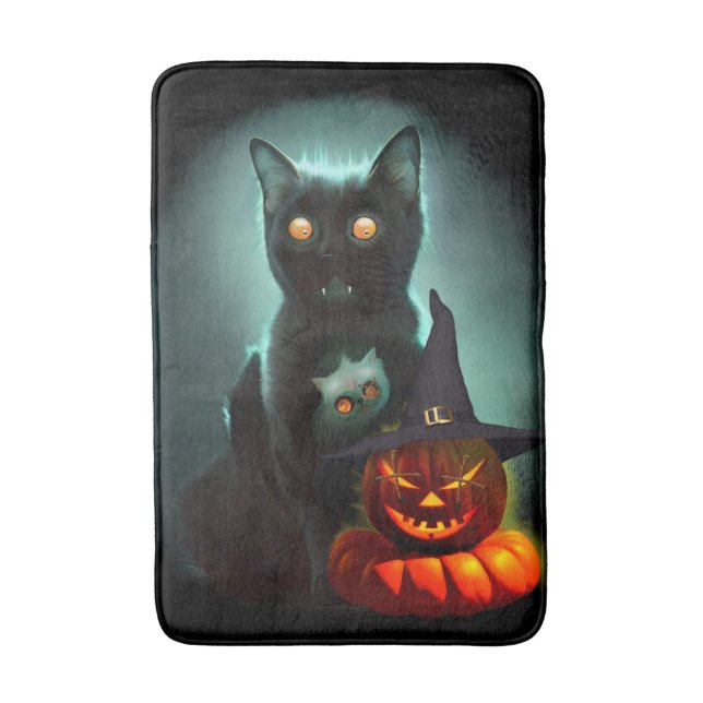 Tapis De Bain Vampire Chat et Assistant Citrouille Halloween Sur (Devant (Vertical))