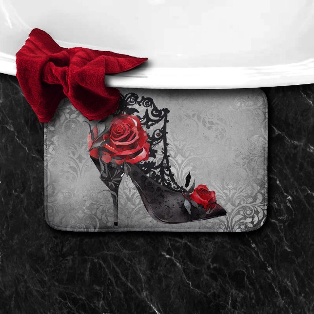 Tapis De Bain Vampy Vogue Grunge | Stiletto Lace Bootie Roses (Créateur téléchargé)