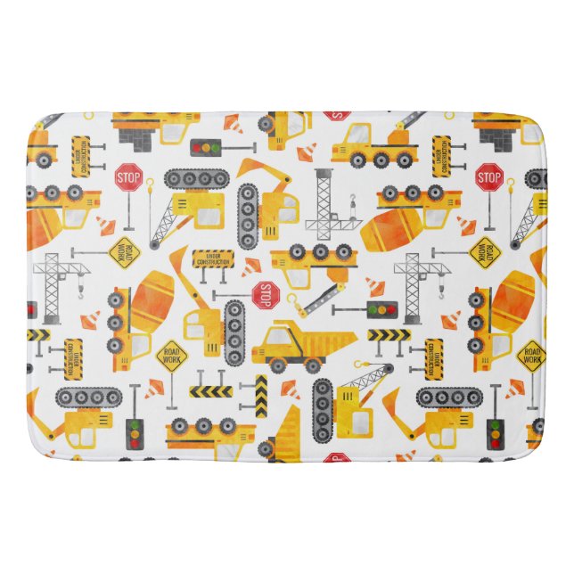 Tapis De Bain Véhicules de construction d'aquarelles pour enfant (Devant)