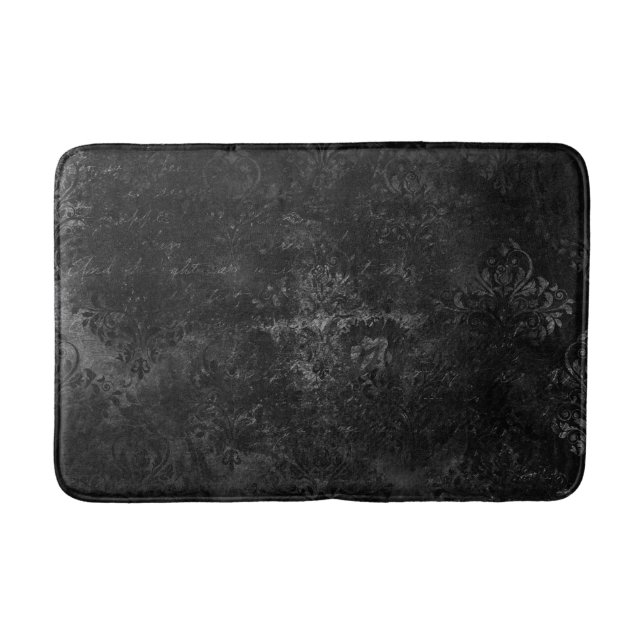 Tapis De Bain Velvety Onyx Damask | Black Vampy Grunge Baroque (Devant)