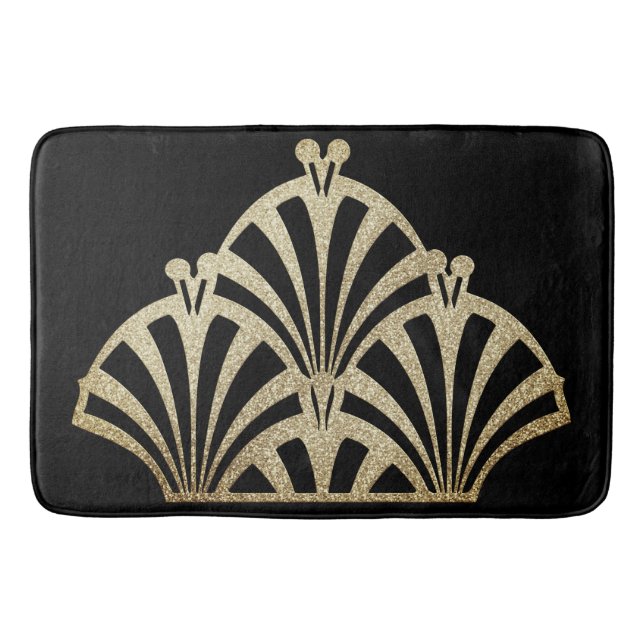 Tapis De Bain Ventilateur Art déco motif en bronze noir élégant  (Devant)