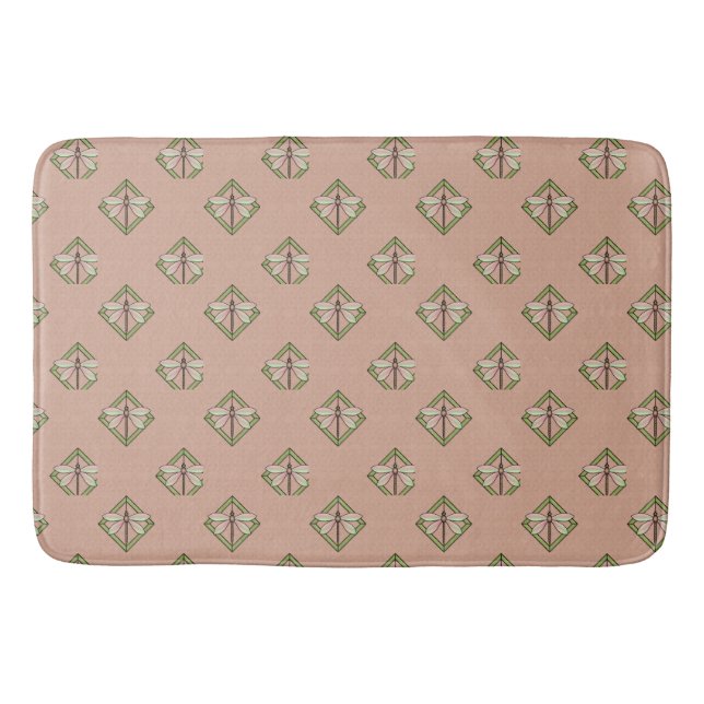 Tapis De Bain Verre tendu Dragonfly Art Nouveau sur rose (Devant)