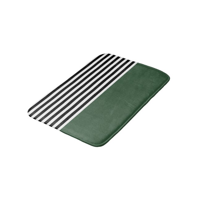 Tapis De Bain Vert émeraude foncé avec bandes noires et blanches (Angle)