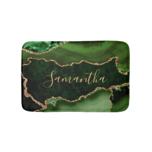Tapis De Bain Vert et faux or paillettes marbre agate