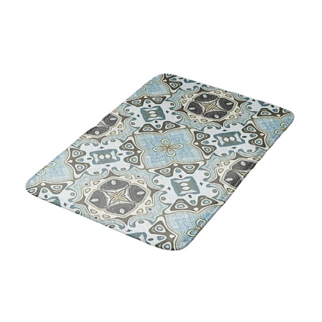Tapis De Bain Vert mer Turquoise Turquoise Bali Motif Batik (Angle)