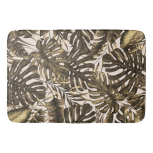 Tapis De Bain Vert olive et crème Feuilles de palmiers tropicaux