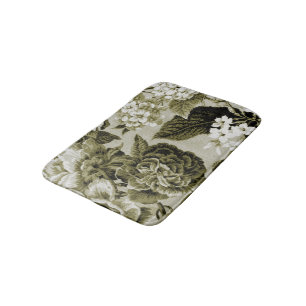 Tapis De Bain Vert olive Toile floral vintage No.1