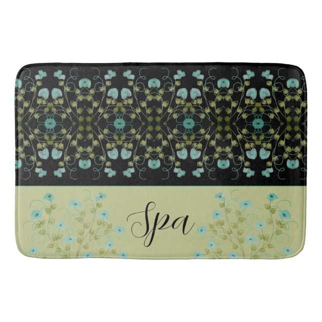 Tapis De Bain Vert Olive Turquoise Et Noir (Devant)