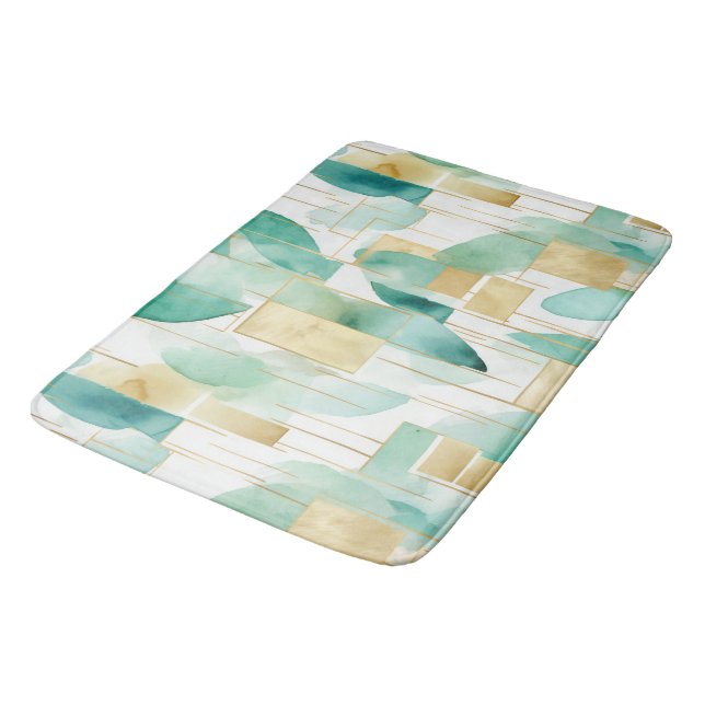 Tapis De Bain Vert Or blanc Abstrait (Angle)