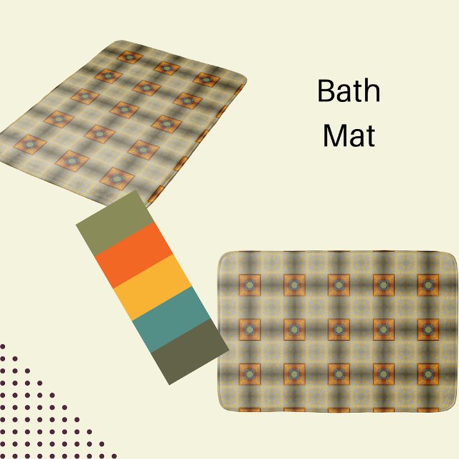 Tapis De Bain Vert sauge abstrait moderne avec carrés oranges (Créateur téléchargé)