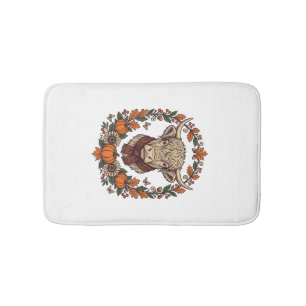 Tapis De Bain Veste d'automne de gravure vintage de citrouille d