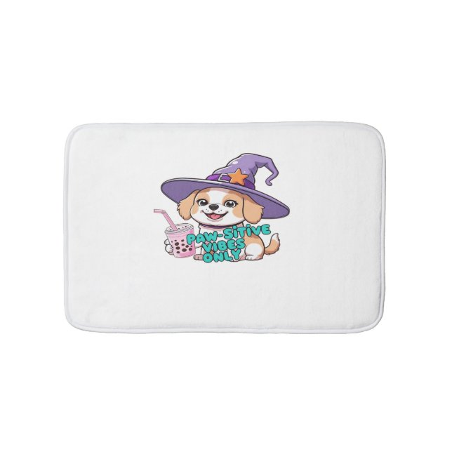 Tapis De Bain Vibes Paw seulement - Chien mignon avec thé à bull (Devant)