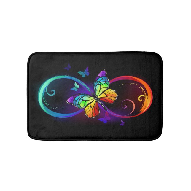 Tapis De Bain Vibrant infinity with rainbow butterfly on black (Devant)