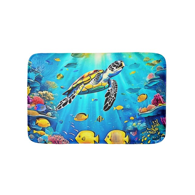 Tapis De Bain Vibrant Sea Turtle Reef Art (Devant)