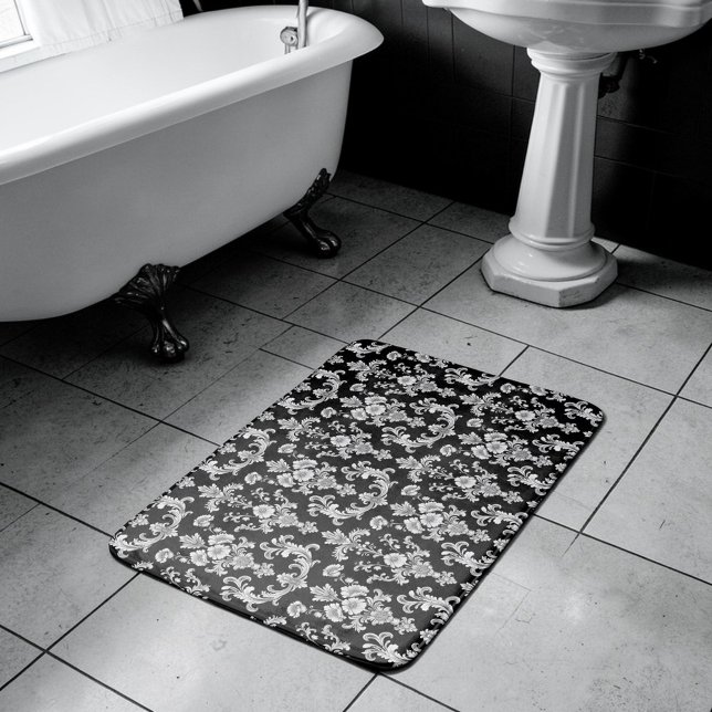 Tapis De Bain Victorian Black and White Damask Pattern (Créateur téléchargé)