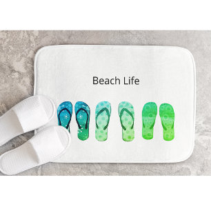 Tapis De Bain Vie de plage et tongs verts
