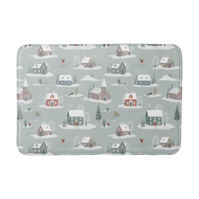 Tapis De Bain Village d'hiver Motif de la scène de neige (Devant)