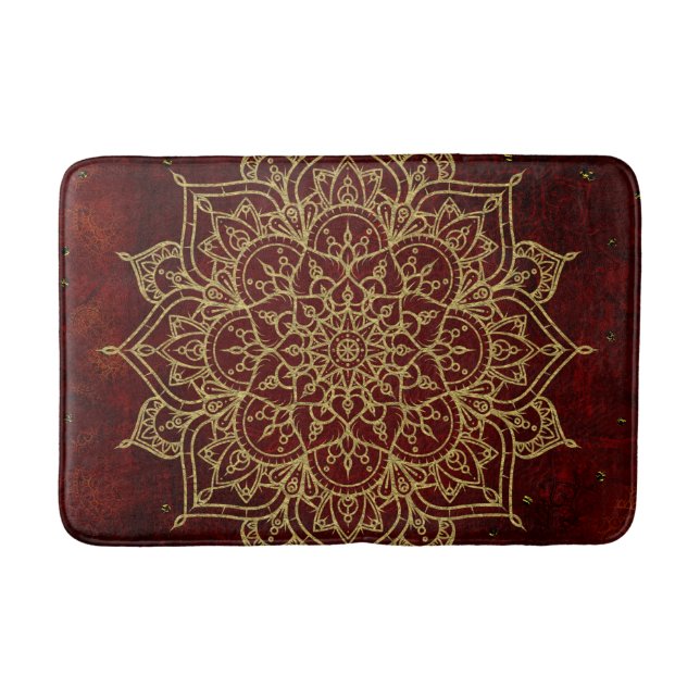 Tapis De Bain Vin profond Rouge Mandala & Gold Glam Moderne Chic (Devant)