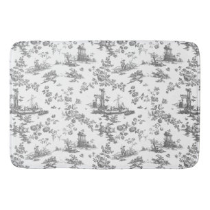 Tapis De Bain Vintage Anglais Floral Toile de Jouy-Grey