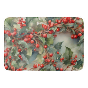 Tapis De Bain Vintage aquarelle sainte baies feuilles