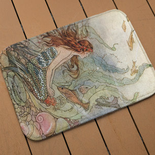 Tapis De Bain Vintage Belle Sirène Fille Sous La Mer