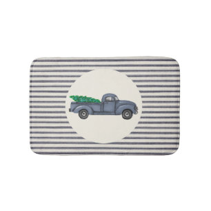 Tapis De Bain Vintage Blue Christmas Tree Truck Bain Mat