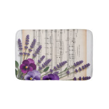 Vintage Music and Lavender Pansies Floral