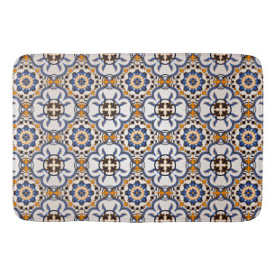 Tapis De Bain Vintage Portugais Azulejo Blue Yellow Motif
