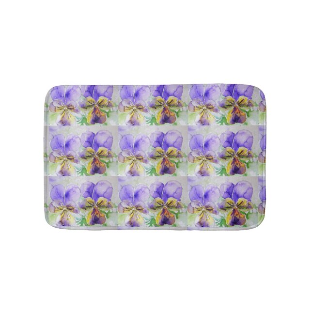 Tapis De Bain Viola violet aquarelle Panseuse à fleurs Mat de ba (Devant)