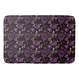 Tapis De Bain Violet Et Or Motif Botanique Gothique Sombre