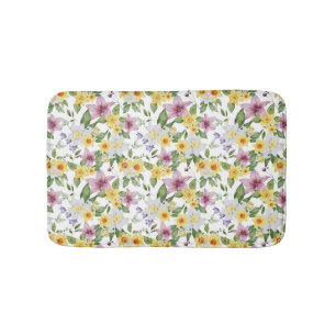 Tapis De Bain Violet Jaune Blanc Vert Floral Boho Chic 