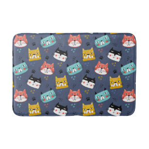 Tapis De Bain Visages colorés de chats de dessin sur la couche b
