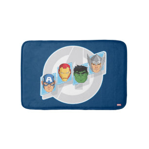 Tapis De Bain Visages de personnages d'Avengers sur le logo